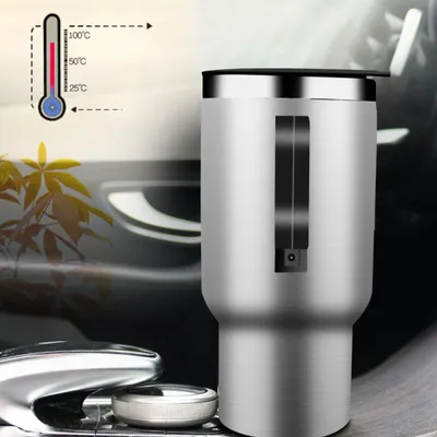 Zdjęcie produktu dla Termos samochodowy 12,0 V Czajnik elektryczny Kubek grzewczy Butelka izolowana ze stali nierdzewnej 450 ml do podgrzewania kawy, herbaty i mleka