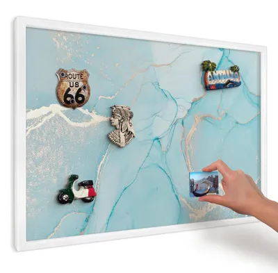 Produktbild von Magnettafel 60x40 cm mit weißem Rahmen - Magnetische Metalltafel, Magnetpinnwand zur Wandmontage für Wohnzimmer, Küche, Flur, Kinderzimmer und Büro - Türkisfarbene Eleganz