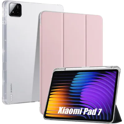 Image de Coque pour Xiaomi Pad 7 / 7 Pro, avec Porte-Stylet, Protection Antichoc Renforcé - Rose