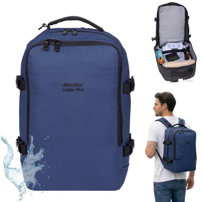Produktbild von Rucksack Handgepäck klein Flugzeug Reiserucksack Laptoprucksack Ryanair 40x25x20 cm Travel Bestway Cabin Pro small Blau 40350 5000 +Koffergurt