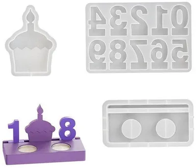 Produktbild von Ibenzoa® 3er-Set Silikon-Gießformen für Zahlen, Torten & Kerzenhalter – ideal für DIY Kerzen, Seife und Harzdekorationen