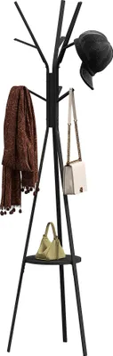 Produktbild von Garderobenständer mit 8 Haken – Kleiderständer Ablage, 180 cm, Schwarz