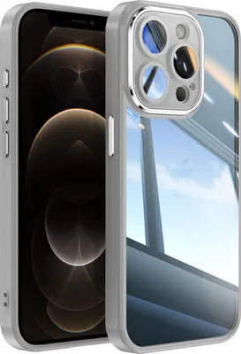 Produktbild von Handyhülle für iPhone 12 Pro Hybrid Transparent TPU PC Militärschutz mit Kameraabdeckung Grau
