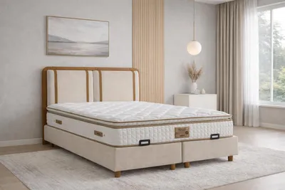 Produktbild von Bett mit Matratze Moderner Stil Weiche Polsterung Bett mit Stauraum