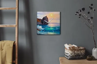 Produktbild von Coloray Hodiny Unikátní 30x30 cm  Tiché hodiny Pro obývací pokoj a kuchyň Nástěnné hodiny Plátno Bílé ručičky hodin - Malování pobřeží oceánu
