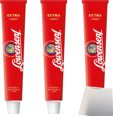 Produktbild von Löwensenf Extra scharf Senf 3er Pack (3x100ml Tube) + usy Block