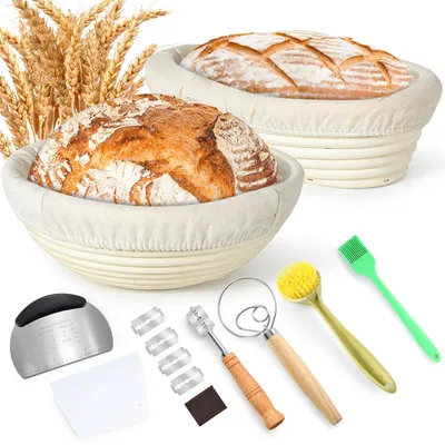 Obrázok produktu pre Ošatka na chlieb 23 cm a 25 cm, okrúhla a oválna, prírodný ratan s príslušenstvom, pre kuchyňu