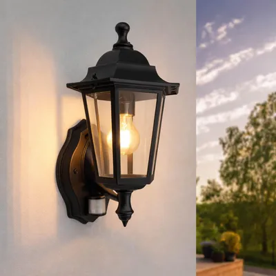 Produktbild von Ledvion - Klassische Außenlampe mit Bewegungsmelder - E27 Fassung - IP44 - Schwarz -  EU -