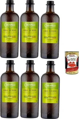 Produktbild von Carapelli Oro Verde Extra Natives Olivenöl, 100% Italienisch, 6 Flaschen x 1 Liter, + Italian Gourmet polpa 400g