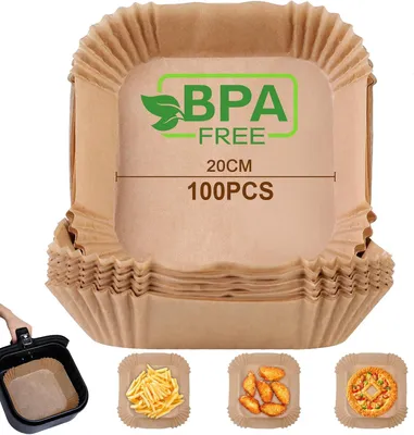 Image de Papier sulfurisé pour friteuse à air chaud, 20 cm, 100 pièces, jetable, antiadhésif, pour la cuisine