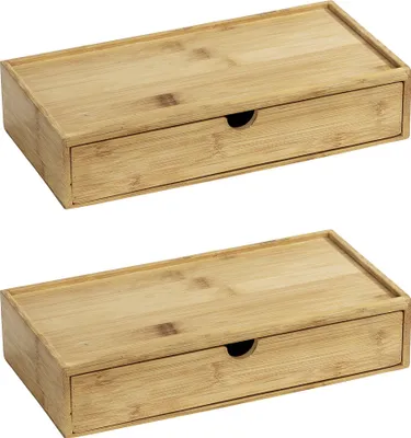Produktbild von WENKO 2er Set Bambus Organizer TERRA Box Aufbewahrungs Schublade Bad Küchen WC