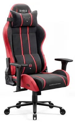 Zdjęcie produktu dla Fotel gamingowy Diablo Chairs X-One 2.0 z tkaniny, ergonomiczny fotel biurowy, fotel obrotowy, rozmiar standardowy, czarny i czerwony
