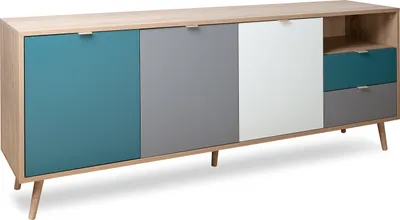 Image de Buffet bas - Chêne Sonoma et Blanc - Style Scandinave - 3 portes - KUBA - 180 cm