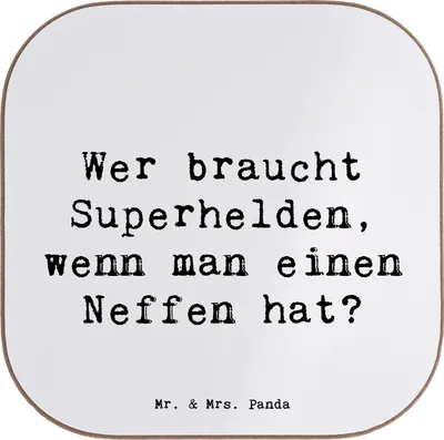 Produktbild von Mr. & Mrs. Panda Untersetzer für Gläser Spruch Neffe Held - Weiß - Geschenk, Familie, Familienbande, Coaster, Verwandte, Tischuntersetzer, Jubiläen, gläseruntersetzer