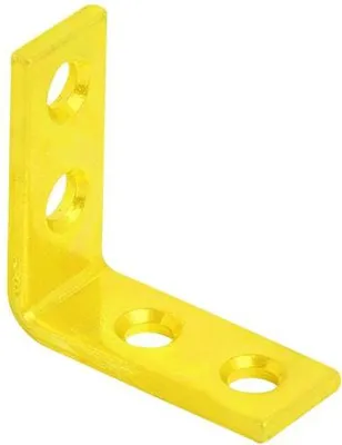 A single gold-colored metal L-shaped bracket with three holes.