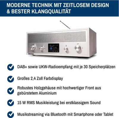 Zdjęcie produktu dla Nostalgiczne radio Blaupunkt VERONA z DAB+ i Bluetooth, białe