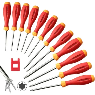 Image de Jeu de tournevis Torx magnétiques 12 en 1, avec embouts de T5 à T40, en acier CRV, avec manche ergonomique