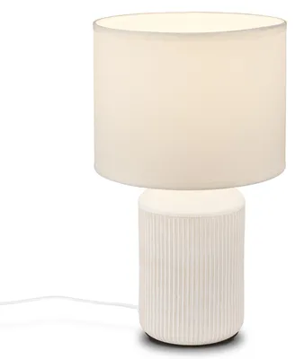 Zdjęcie produktu dla Lampa stołowa Briloner Ino, abażur z tkaniny, włącznik kablowy, podstawa ceramiczna, kolor biały, wymiary: średnica 22 cm x wysokość 37,5 cm
