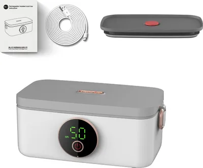 Produktbild von Lunchboxen, Elektrische Lunchbox, 16000 mAh, wiederaufladbar, 1000 ml,Fassungsvermögen, LED-Anzeige, weiß, Geeignet für Reisen und Arbeiten