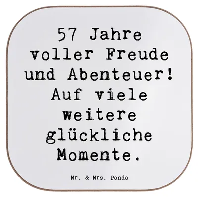 Produktbild von Mr. & Mrs. Panda Untersetzer für Gläser Spruch 57. Geburtstag Freude - Weiß - Geschenk, Geburtstagserinnerungen, Glückwunsch, Happy Birthday, gläseruntersetzer, Lebensweg