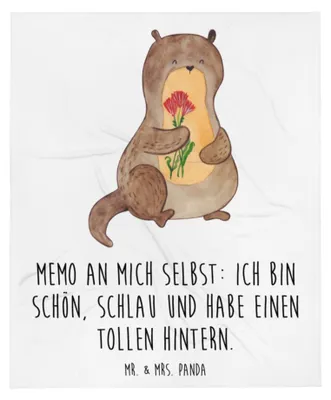 Produktbild von Mr. & Mrs. Panda Couchdecke Otter Blumenstrauß - Weiß - Geschenk, Winterdecke, Selbstvertrauen, Positiv, Achtsamkeit, Süß, Wohndecke, Sofadecke, Tagesdecke, Decke