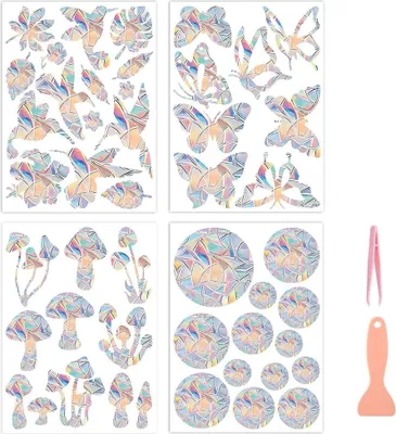 Produktbild von Prisma Fensteraufkleber, 4 Blatt Suncatcher Sticker, Vogelschutz Aufkleber, Anti Kollisions Fenster Aufkleber, Fenstersticker für Stoppt Vögel Türfenster, Fensterbilder Frühling
