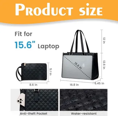 Produktbild von 2-in-1-Lunchbag-Kombination | Lunch-Tragetaschen für Damen | 2-in-1-Business-Geldbörse mit Steppmuster | Auslaufsichere, isolierte Lunchbags mit isoliertem Lunchfach, Laptoptasche für Damen und Herren