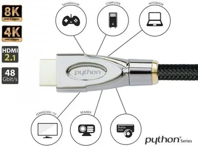 Immagine prodotto di Python GC-M0251 Python HDMI« 2.1 Kabel 8K UHD-2 Nylongeflecht schwarz 0,5m
