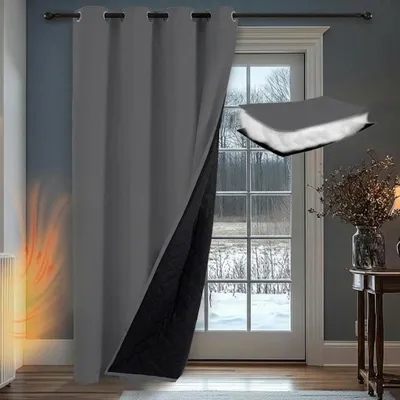 Produktbild von Thermovorhang Winddicht Wasserdicht Verdunklung Kälteschutz Vorhang Winter Wärmeisolierend Gardine, 1 Stück, B132xH244cm, Grau