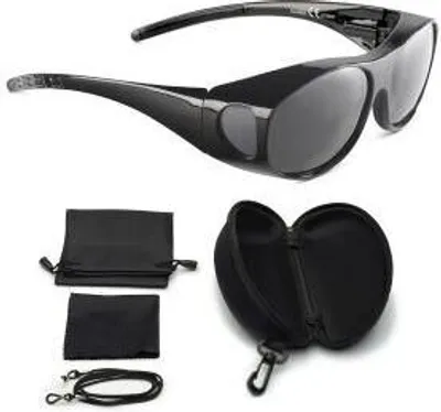 Produktbild von FALINGO Sonnenüberbrille FLEXI EDITION polarisiert UV400  inkl. Hardcase und Zubehör (Schwarz Grau)