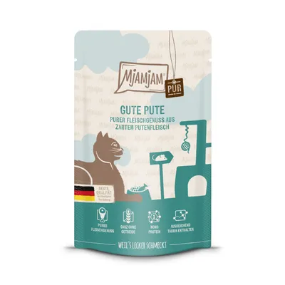 Produktbild von MjAMjAM Quetschie Purer Fleischgenuss - gute Pute pur, Adult, jede Rasse, Truthahn, 125 g, Getreidefrei