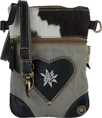 Produktbild von Domelo Dirndl Umhängetasche- Trachtentasche. Tasche mit Edelweiß & Herz Design - Traditionelle Kleine Crossbody Bag aus Canvas