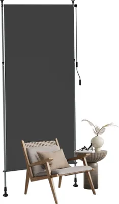 Produktbild von UISEBRT Klemmmarkise 120 × 310 cm Vertikalmarkise Sonnenschutz Balkon Terrasse Sichtschutz Markise ohne Bohren Teleskopmarkise Dunkelgrau