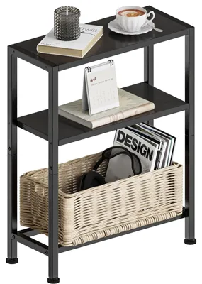 Zdjęcie produktu dla Stolik nocny - 3 półki - 43 x 56,5 cm - Czarny - Wąski - Do sypialni i salonu
