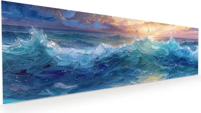 Produktbild von Glasbild 120x40cm in XXL für Wohnzimmer, Schlafzimmer Motiv Wellen und Himmel