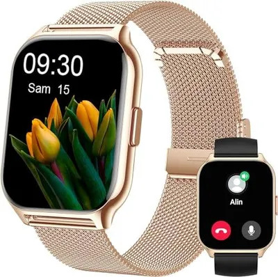 Produktbild von Popglory Smartwatch mit Telefonfunktion, Fitnesstracker 2 Zoll Touch-Farbdisplay,Blutdruckmessung Herzfrequenz Schlafmonitor SpO2, Sportuhr IPx8 Wasserdicht Schrittzähler für Damen Herren