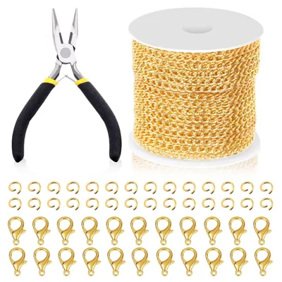 Produktbild von Gliederkette Set Kette Schmuckkette - 9,1 m - Goldfarben - 3 mm - 102-teilig