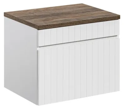 Produktbild von ICON Set weiß: Unterschrank 60cm + Arbeitsplatte für Waschbecken in dunkler Holzoptik