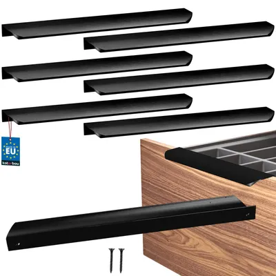 Zdjęcie produktu dla KOTARBAU® Zestaw 6 uchwytów meblowych do szafek, 276 mm, czarny matowy, ZnAl, uchwyty montowane od tyłu, uchwyty krawędziowe, uchwyty do szuflad, kuchnia w stylu nowoczesnym