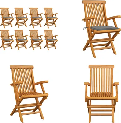 Produktbild von vidaXL Gartenstühle mit Grauen Kissen 8 Stk. Massivholz Teak - Gartenstuhl - Gartenstühle - Gartenstuhl Holz - Gartenstuhl Massivholz
