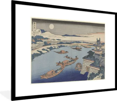 Produktbild von MuchoWow® MuchoWow® Gerahmtes Poster Der Fluss Yodo im Mondlicht - Gemälde von Katsushika Hokusai 80x60 cm - Poster mit zchwarzem Bilderrahmen - Schlafzimmer-Dekorationen - Fotoposter