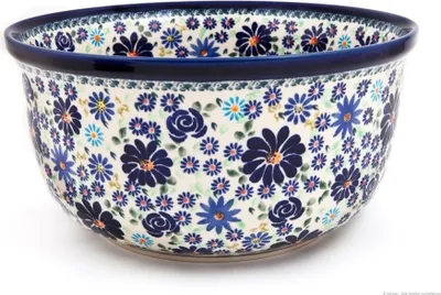 Produktbild von Original Bunzlauer Keramik 4 Liter Schüssel Schale XL Ø27cm mit Muster Innen Salatschüssel Suppenschüssel Beilagenschüssel Obstschale [Form 1] robust und dickwandig im Design DU126