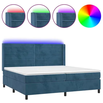 Produktbild von vidaXL Boxspringbett mit Matratze & LED Dunkelblau 200x200 cm Samt
