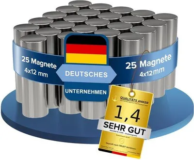 Image de 25 aimants cylindriques en néodyme argentés, puissants, 4 x 12 mm
