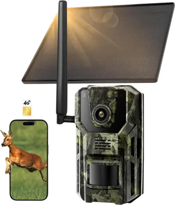 Produktbild von 4G LTE Wildkamera mit App Bewegungsmelder 2K Solar Überwachungskamera Aussen mit SIM Karte 7800mAh Akku No-Glow-Nachtsicht Kamera mit GPS