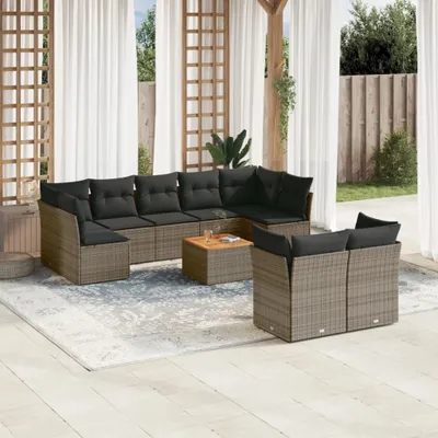 Produktbild von Design 10-tlg. Garten-Sofagarnitur mit Kissen Grau Poly Rattan, Gartenmöbel-Sets 2024 Neu