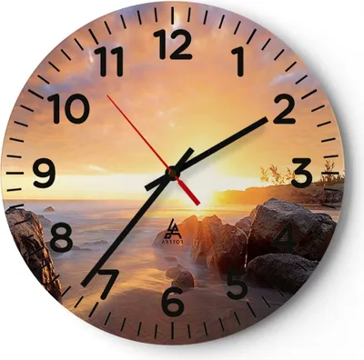 Produktbild von Wanduhr - Rund - Glasuhr - Meer Strand Felsen - 40x40cm - Schleichendes Uhrwerk - Lautlos - zum Aufhängen bereit - Dekoration Modern - Wanddekoration aus Glas - C4AR40x40-3649