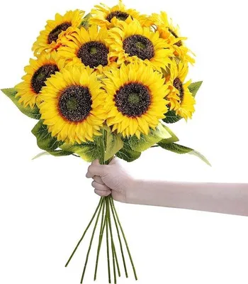 Obrázok produktu pre Realistické slnečnice – sada 9 ks – žlté – z umelej hodvábnej tkaniny a plastu – 50 cm