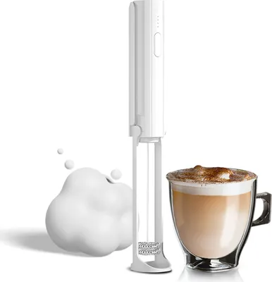 Obrázek produktu pro Elektrický napěňovač mléka, dobíjecí ruční napěňovač kávy, 3 úrovně, nastavitelný, připojitelný, skládací šlehač na smetanu Nespresso, vaječné bílky s odnímatelným dvouhlavým mixérem z nerezové oceli a stojanem