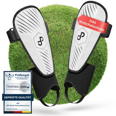 Produktbild von JDP Schienbeinschoner Kinder mit Knöchelschutz, Junior ab 125 cm, Weiß, Fußball Schienbeinschützer mit Klettverschluss